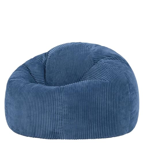 Icon Kingston Sitzsack Cord, Denimblau, Sitzsack Erwachsene mit Füllung, Bean Bag, Cord Sessel, Lounge Sessel, Lounge Stuhl, Schlafzimmer, Wohnzimmer, Wohnzimmer Möbel