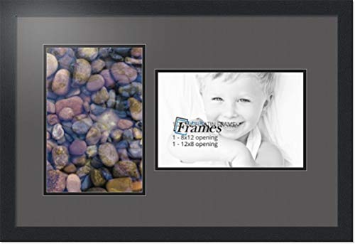 ArtToFrames Collage Photo Frame Double Mat with 2 - 8x12 Openings and Satin Black Frame