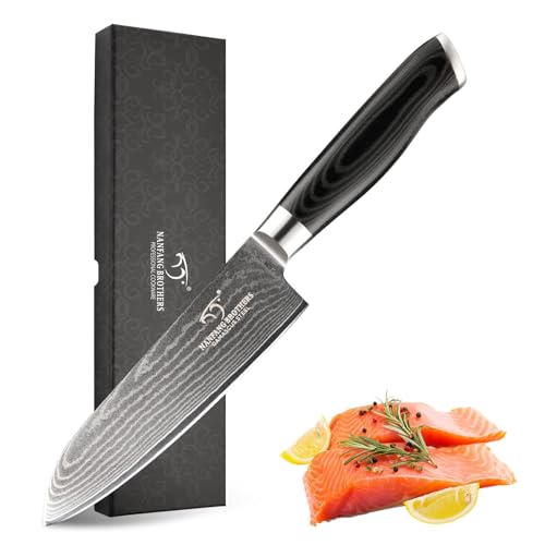 NANFANG BROTHERS Chef Knife, 6.3 Inch Pro Grade 67 Layer VG10 Damascus Steel Japanese Knife, Ultra Sharp Kitchen Knife, Santoku Knife with Gorgeous Gift Box, for Chopping, Slicing, Mincing and Dicing