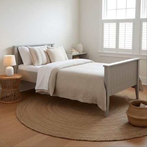 Image of APRODZ Solid Wood Without Storage Single Size Celyn Bed for Bedroom Stylish | Grey Finish, DIY Assembly