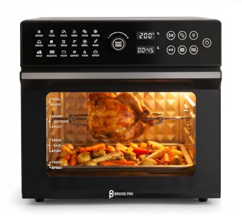 Bridge Pro 30 Litre Air Fryer Oven 1800W with Rotisserie Accessory Set - Extra Large Air Fryer for Family, 20 in 1 Dual Cook, Smart Dial, 360° Hot Air Circulation, Time & Temp Control, Fast Cooking