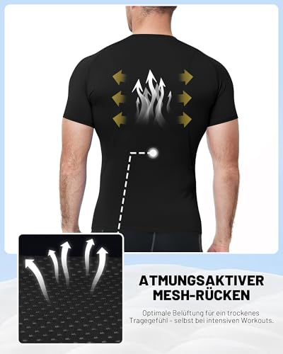 Runhit 1 Pack Kompressionsshirt Herren, Klassisches Funktionsshirt Kurzarm, Atmungsaktives Compression T-Shirt für Fitness, Gym & Laufen – Schwarz M