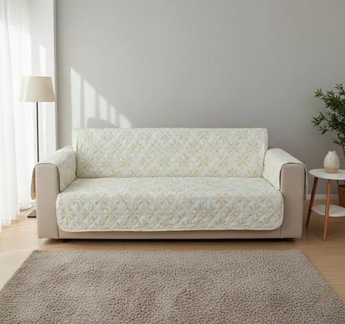 Image of House of Quirk 'Mughal Series' Anti-Slip Sofa Cover Mat with Pocket | Polyester Couch Protector for Pets, Kids & Spills (Sunny Bloom, 180x120cm, Two Seater)