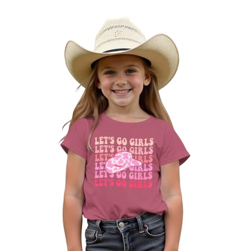 MODNTOGA Toddler Girl Leopard Cowboy Hat Graphic Tshirt Retro Western Cowgirl Shirt Let's Go Girls Print Short Sleeve Tee Top
