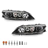 DOTCOM Headlights Assembly w/Bulb Left and Right Side Compatible with Mazda 6 Mazdaspeed 2006-2007/Fits Mazda 6 (submodel: i,S 2006-2008 &GS,GT 2008), Clear Lens Black Housing