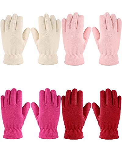 4 Pairs Kids Polar Fleece Gloves Full Fingers Warm Mitten Soft Winter Gloves Favor for Boys Girls Children Outdoor Activities