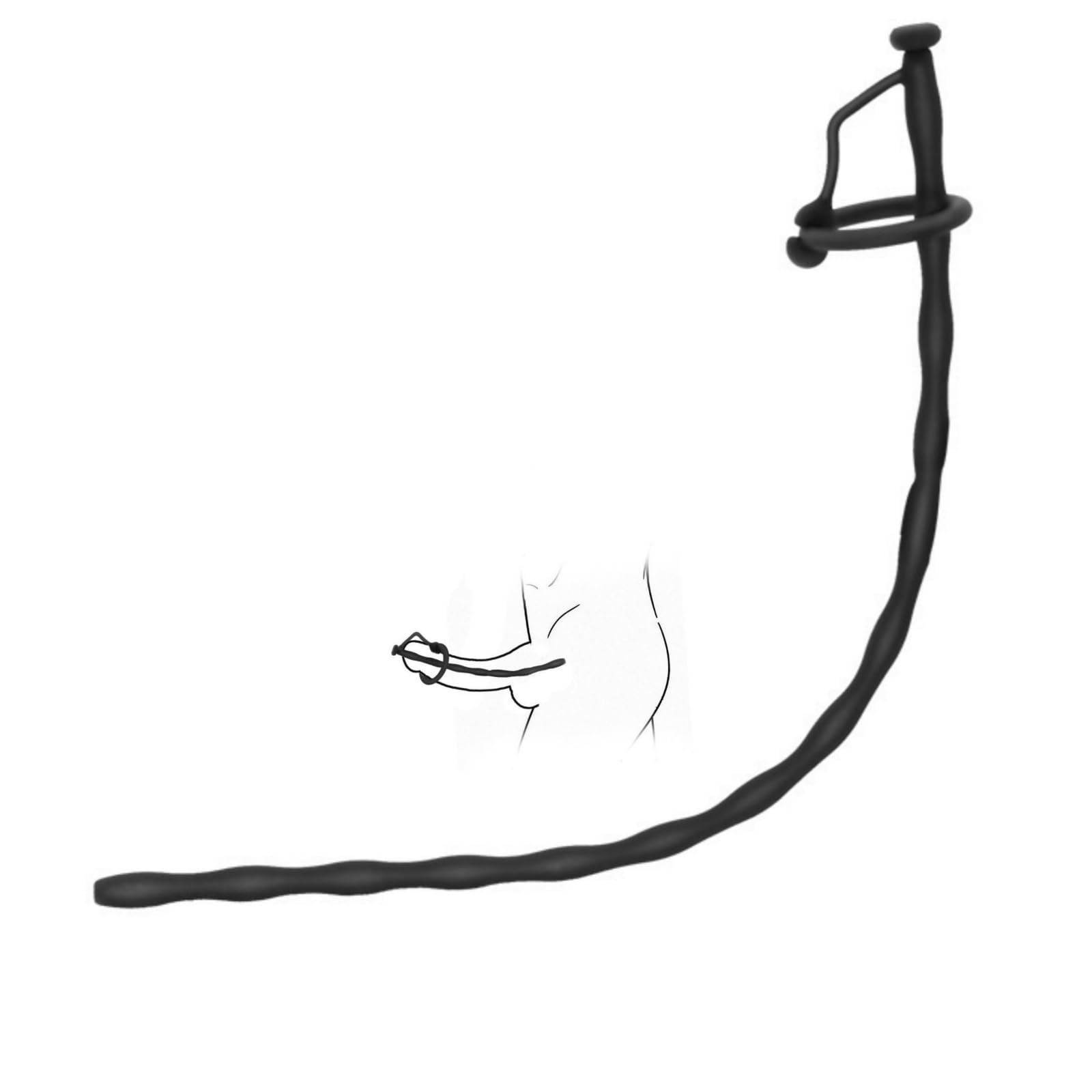 Sonda uretrale cava staccabile nera per uomini, lunga 30 cm, adatta ai principianti-ITRM5801 (L)