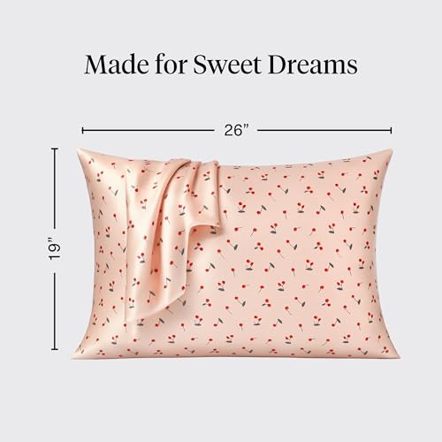 Image of Kitsch Satin Pillowcase with Zipper for Hair & Skin - Softer Than Silk Pillow Cases, Smooth Cooling Satin Pillow Case, Wrinkle-Free, Machine Washable, Pillow Cases Standard Size 19x26 - Cherry Print