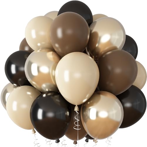 Image of Brown Black Gold Balloons, 12 Inch Neutral Brown Tan Nude Black Beige Ivory Latex Balloons with Metallic Gold Balloon for Graduation Cowboy Western First Rodeo Wild West Country Farm Boho Baby Shower