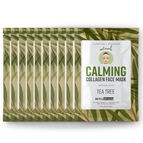 BioMiracle Calming Collagen Face Mask Infused with Tea Tree 10 Pack (10 Sheets)