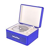 WhatPlus Portable CD Player with Bluetooth 5.2, Rechargeable Battery & Built-in Speakers – Hi-Fi Retro Suitcase Design for Home Decor, AUX/TF Card Support – Ideal Gift (Dark Blue)