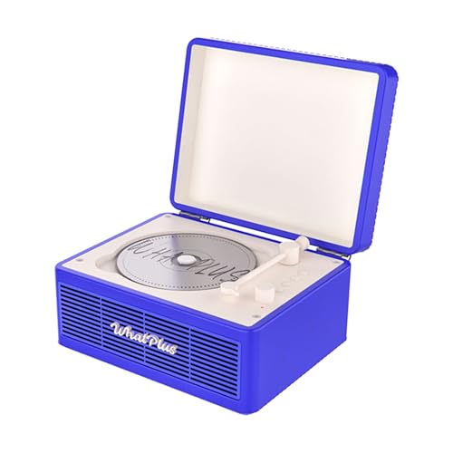 WhatPlus Portable CD Player with Bluetooth 5.2, Rechargeable Battery & Built-in Speakers – Hi-Fi Retro Suitcase Design for Home Decor, AUX/TF Card Support – Ideal Gift (Dark Blue)