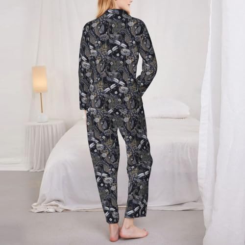 Pyjama manches longues libellules grises avec pantalon à taille élastique pour femme - 4