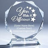 Custom Crystal Awards and Trophies – Personalized Engraved Glass Plaques for Employee Recognition, Appreciation, Farewell, Retirement, Coworker Gifts, Sports Achievements (You Make A Difference)
