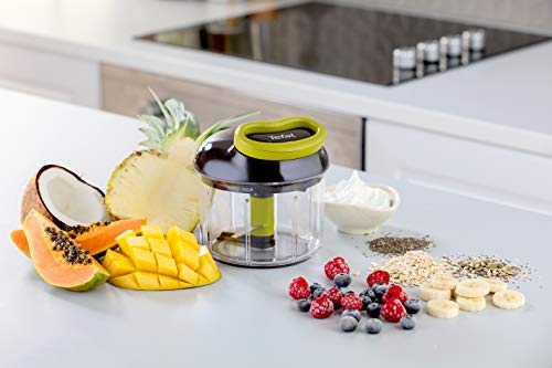 Tefal Hachoir manuel 5 secondes 900 ml + lames, Purée, Hacher, Découper, Mixer, Légumes et viandes, Noix, Oignons, Lames en acier inoxydable, Rapidité et facilité K1321324