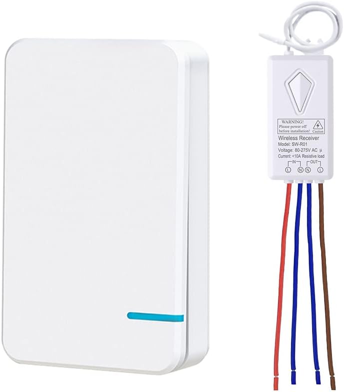 Wireless Light Switch Kit, No Wiring Mini Remote Switch, No WiFi Needed, Outdoor 1969ft Indoor 328ft Remote Control Lighting Fixture for Led Light, Ceiling Lights and Lamps, Waterproof