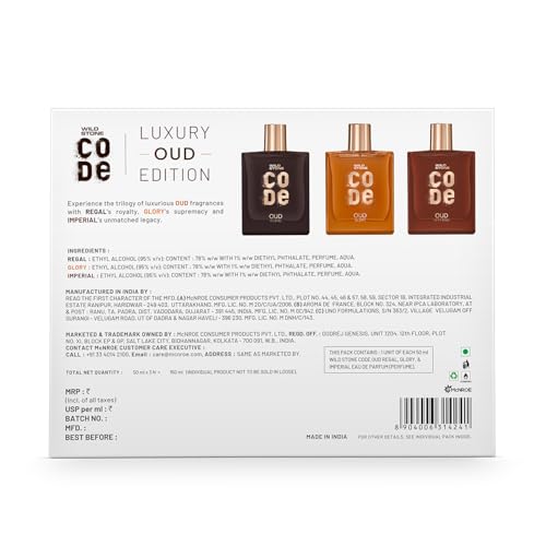 Image of Wild Stone CODE Luxury OUD Eau De Parfum Gift Set For Men | 3x50ml - Regal, Imperial & Glory | Premium EDP Perfumes | Long-Lasting Fragrances | Royal & Elegant Oud Fragrance Scent