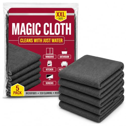 RAPTURA Genie Magic Cleaning Cloth 5-Pack Lint Free & Scratch Free Reusable Cleaning Cloths Premium Microfiber Towels for Kitchen Glass Car Windows Screens & Household Cleaning