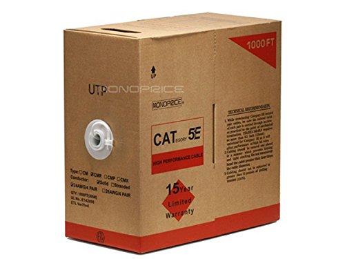 Monoprice 1000Ft 24Awg Cat5E 350Mhz Utp Solid, Riser Rated (Cmr), Bulk Ethernet Bare Copper Cable - White #TOP1