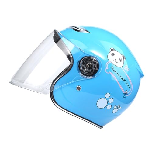 Mikinona Casco Infantil Integral para Bicicleta y Patinaje Azul Diseño de Dibujos Animados Polipropileno Ligero Lentes Grandes Transparentes y Malla Interior Transpirable para Deportes