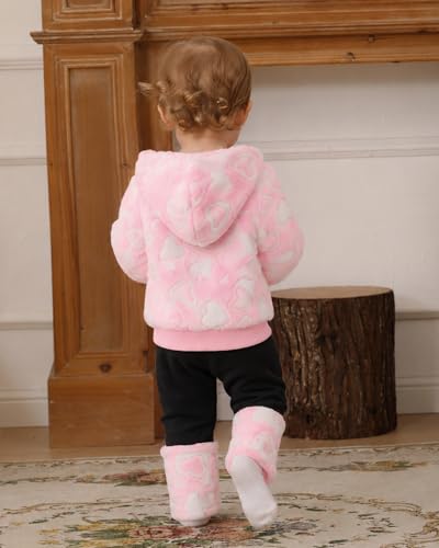 Image of Jecson Toddler Girl Clothes Baby Girl Fleece Hoodie Outfits Thick Thermal Winter Leggings 2Pcs Clothing Sets 6M-4T