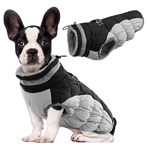Image of Lelepet Dog Coat Warm Dog Winter Coat Waterproof Dogs Jacket with Harness | Reflective Pet Fleece Vest Zip-Up Cold Weather Coats for Medium Dogs Turtleneck & Windproof Padded Coats Dachshund Black M