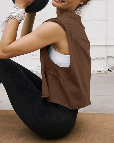Image of HUGOOME Women Workout Tank Tops Oversized Crop Sleeveless Tee Loose Fit Boxy Basic Yoga Active Summer T Shirts Gym 2026