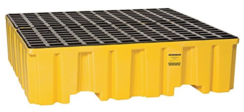Image of Eagle High Capacity 4 Drum Spill Containment Pallet with Forklift Pockets, 52.5 inchx51 inchx13.75 inch, 132 Gallon Sump, 8,000 lbs. Load Capacity Secondary Containment Pallet, Made in USA, Yellow, 1640ND