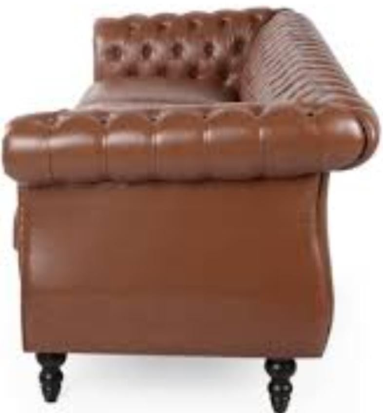 Image of Royale Curved Arm Tufted Three Seater Elegant Wooden Base Sofa in Wide Extravagant Fabric, Gives Luxurious Look for Home /Living Room /Office /Guest Room /Hotels