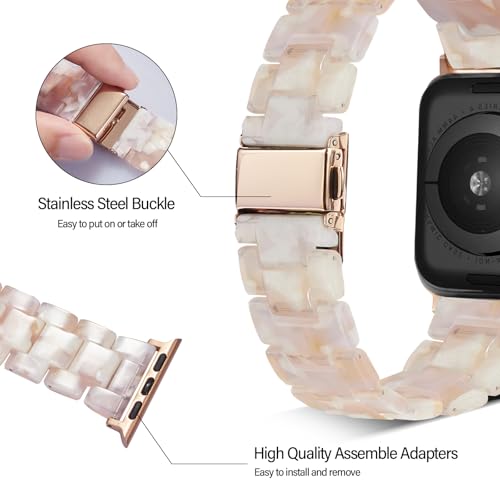 HOPO Compatible With Apple Watch Band 38mm 40mm 42mm 44mm Thin Light Resin Strap Bracelet With Stainless Steel Buckle Replacement For iWatch Series 8 7 6 5 4 3 2 1 SE (Pink FlowerRose