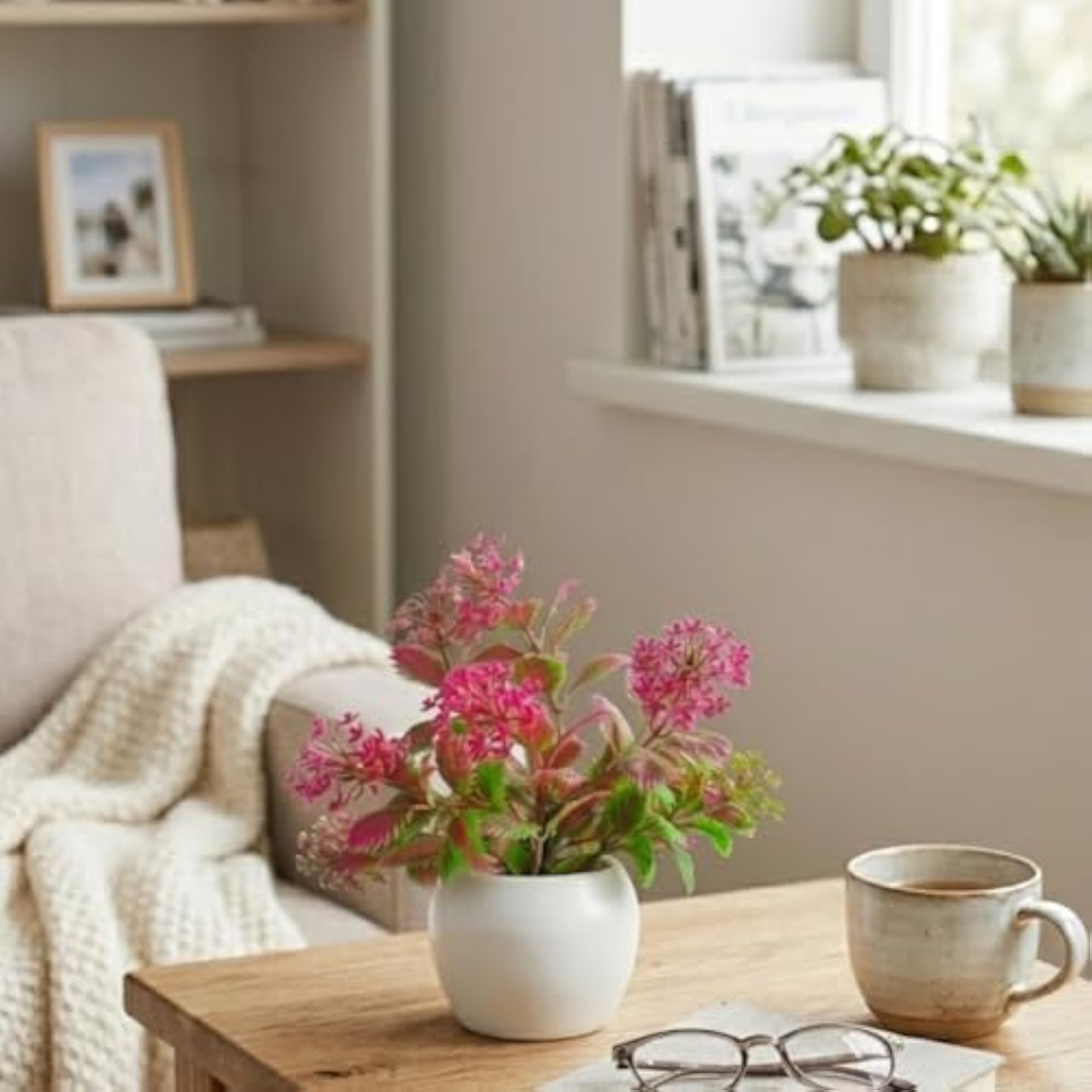 Artificial Decorative Plant with Flowers in Pot, Faux Tabletop Plant