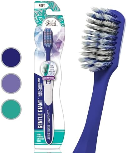 GuruNanda Whitening Toothbrush with Flossing Spiral Bristles & Rubberized Ergonomic Handle for Non-Slip Grip, Helps in Teeth Whitening & Polishing - 1 Ct