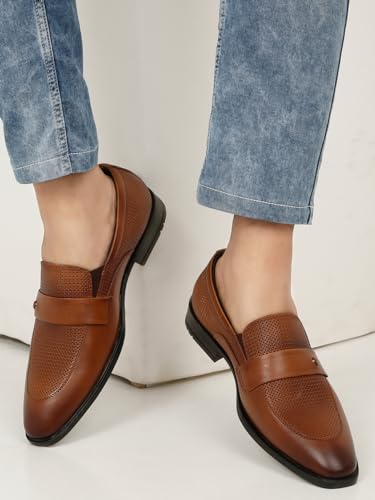 Image of TEAKWOOD LEATHERS Mens's Textured Leather Flexible 360 Moccasins, Stylish Classy Leather Shoes for Men