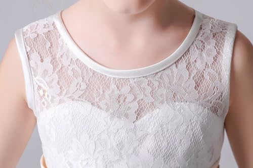 dideyttawl Lace Flower Girls Dress Sleeveless Floor Length Satin Bow Belt Sweetheart Soft Baptism Dress2