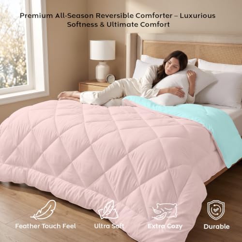 Image of AYKA Reversible Comforter 220 GSM Microfiber Reversible AC Comforter /Blanket for Winter /Quilt /Duvets for Queen Size Single Bed Comforter (60 * 90, Aqua & Peach)| TC - 220
