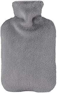 Samply Hot Water Bottle with Furry Cover, 2L Hot Water Bag for Hot and Cold Compress, Hand Feet Warmer, Neck and Shoulder Pain Relief, Grey
