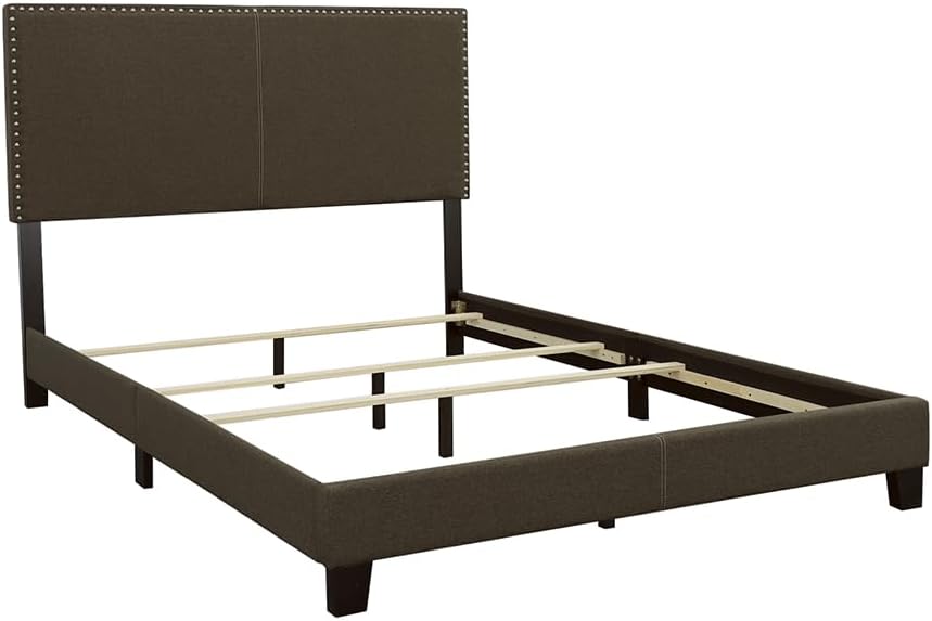 Coaster Home Furnishings - Boyd - Wood - Upholstered Panel Bed with Chrome Nailhead Trim, Open Frame and Transitional Design - Bedroom - California King Size - Charcoal - 350061KW