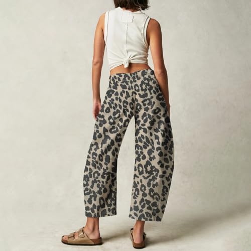 Women's Leopard Print Jeans Loose Fit Mid Rise Wide Leg Pants Baggy Cropped Barrel Jeans3