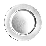 USA Party Flower 13 Inch Elegant Hand Brushed Finish Plastic Charger Plate Set of 12 (Silver)