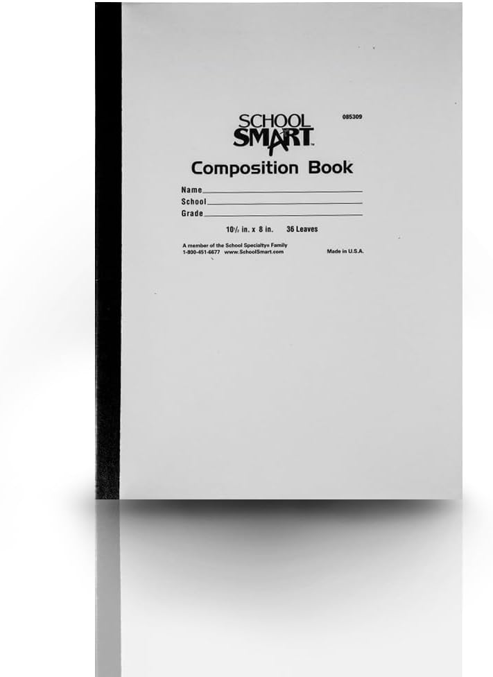 School Smart Stitched Cover Composition Book, Red Margin, 8 x 10-1/2 Inches, 72 Pages