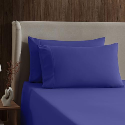Image of Nestl Split King Bed Sheet Set - Royal Blue - 5-Piece Deep Pocket | Instantly Soft, Night-One Ready (No Wash Required). Fits 16-Inch Deep Pockets, 360-Degree Elastic Grip