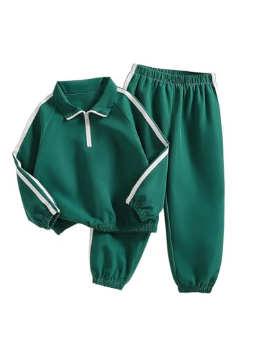 MEHIZU Kids Tracksuit Set Boys Girls 2 Piece Outfit Spring Fall Lightweight Sweatsuit with Long Sleeve Half Zip Pullover and Elastic Jogger Pants Toddler Athletic Sport Outfit for School, Green, 5-6 Y