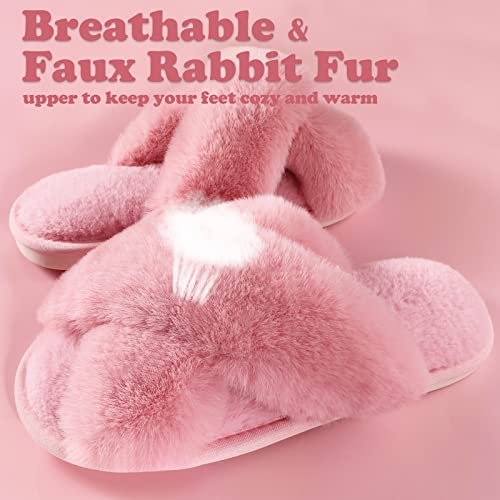 Ankis Pink Womens Fuzzy Slippers - 2Pair Cozy, Soft, Comfy, Relax Fluffy Slippers, Cross Band, Open Toe, Non-Slip Womens Slippers, Indoor And Outdoor Fluffy Slippers, Fuzzy Slippers Szie 9-10 #TOP2
