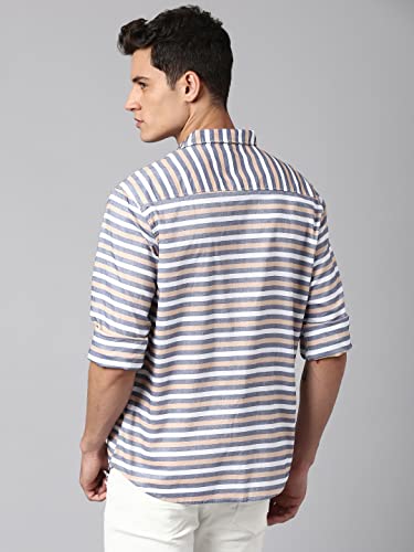 Image of Dennis Lingo Men's Cotton Slim Fit Striped Casual Shirt (Long Sleeves)