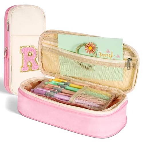 Image of Pencil Case,Personalized Pencil Pouch Cute Aesthetic College School Supplies,Large Storage High Capacity Pen Bag Holder Box Organizer Special Cases Gifts for Girls Teens - Beige+Pink,R
