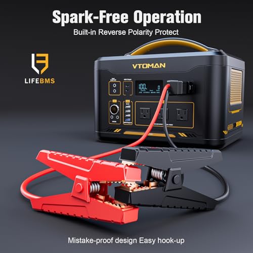 Image of VTOMAN Jump 1500X LiFePO4 Battery Portable Power Station with Jumper Cable | 828Wh Solar Generator, 1500W AC Outlet, 100W PD Type-C&Regulated DC for Home Backup Roadside Emergencies