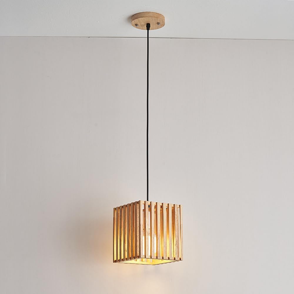 Japanese Wood,E 26 Base Long Strip Hanging Line Light,Home Kitchen Island Ceiling Hanging Light,Dining Room Ceiling Light Fixture, Restaurant Cafe Hotel Adjustable Pendent Lamp