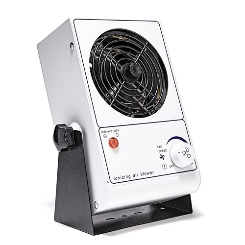 WQV Ionizer Air Blower Fan, 110V/60Hz Small Desktop Anti-Static Ionizing Fan, Commercial Static Eliminator Remover, ESD Ionizer with Pure Copper Ion Needle, 45~110CFM Adjustable