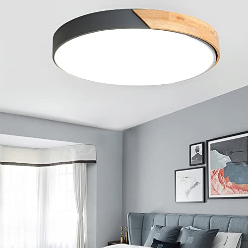 Plafonnier LED pour salon cosy et chambre moderne en bois gris clair à intensité variable