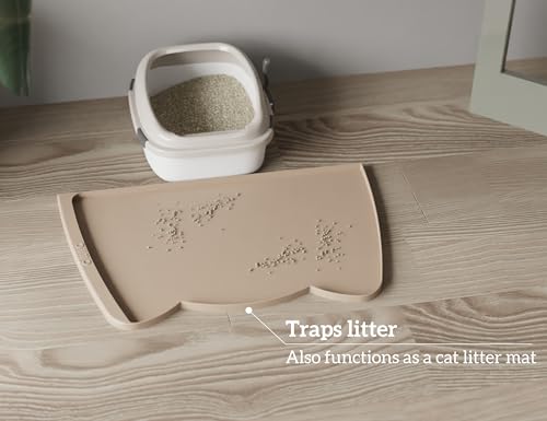 OHMO Napfunterlage für Hunde und Katze, 60x38cm Katzenklo Matte, Unterlage für Katzennapf, rutschfeste Futterunterlage aus Silikon, Wasserdicht